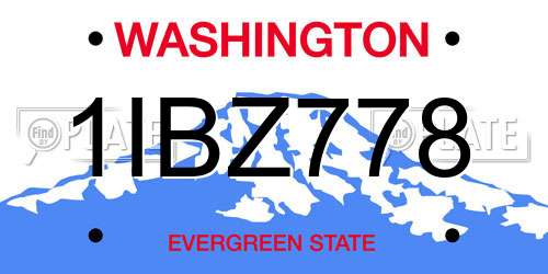 1IBZ778 Washington License Plate