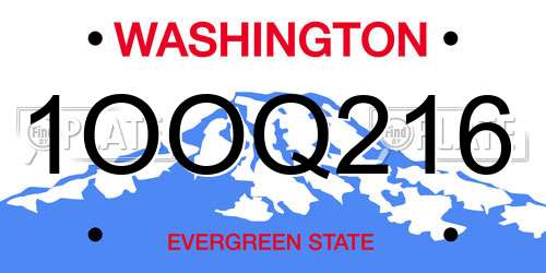 1OOQ216 Washington License Plate