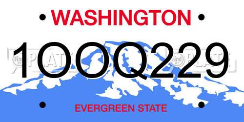 1OOQ229 Washington License Plate