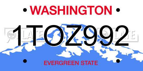 1TOZ992 Washington License Plate