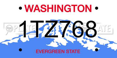 1TZ768 Washington License Plate