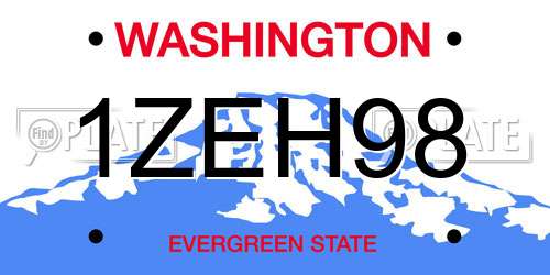 1ZEH98 Washington License Plate