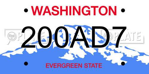 200AD7 Washington License Plate