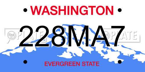 228MA7 Washington License Plate