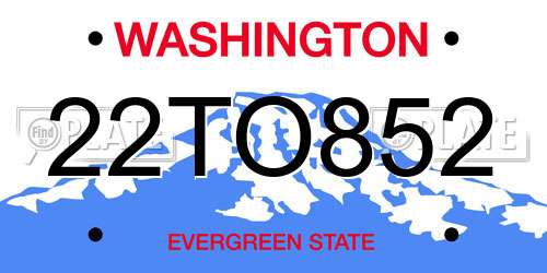 22TO852 Washington License Plate