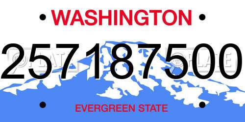 257187500 Washington License Plate