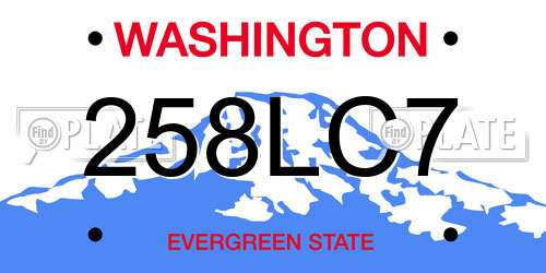 258LC7 Washington License Plate