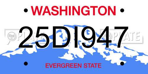 25DI947 Washington License Plate