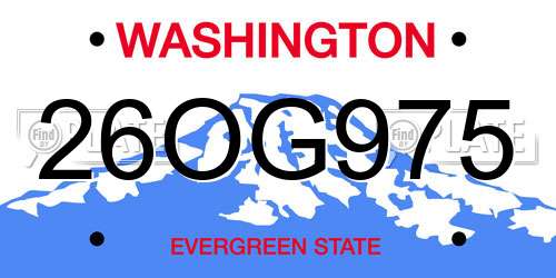 26OG975 Washington License Plate