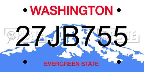 27JB755 Washington License Plate
