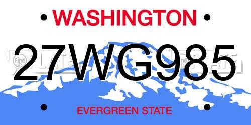 27WG985 Washington License Plate