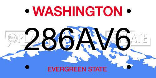 286AV6 Washington License Plate