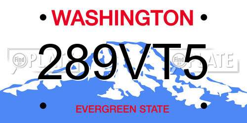 289VT5 Washington License Plate