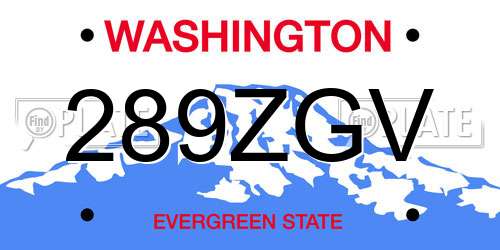 289ZGV Washington License Plate