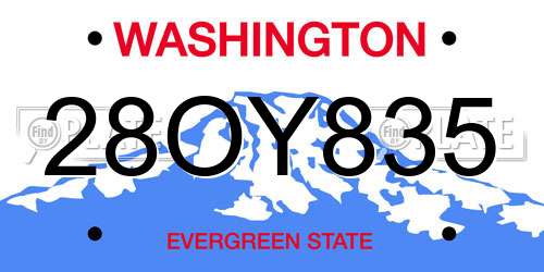 28OY835 Washington License Plate