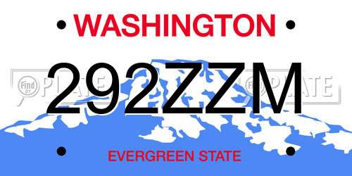 292ZZM Washington License Plate