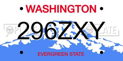 296ZXY Washington License Plate