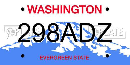 298ADZ Washington License Plate