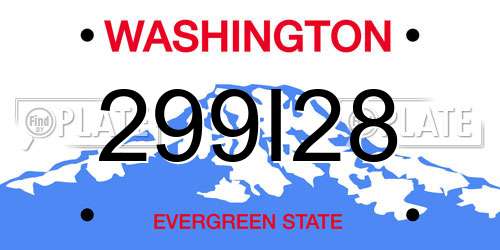 299I28 Washington License Plate