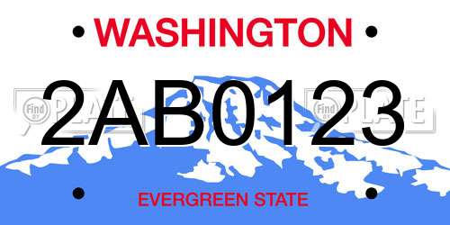 2AB0123 Washington License Plate