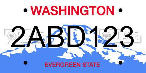 2ABD123 Washington License Plate