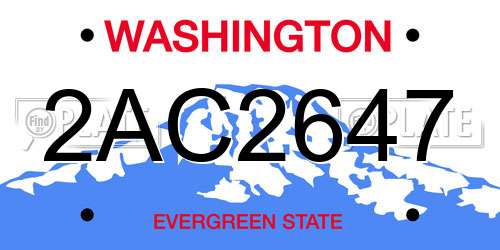 2AC2647 Washington License Plate