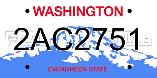 2AC2751 Washington License Plate