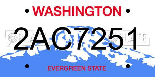 2AC7251 Washington License Plate