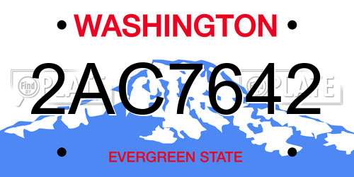 2AC7642 Washington License Plate