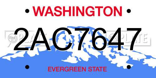 2AC7647 Washington License Plate