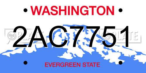 2AC7751 Washington License Plate