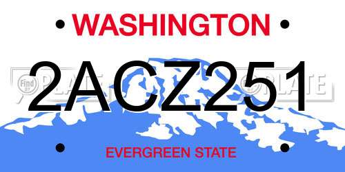 2ACZ251 Washington License Plate
