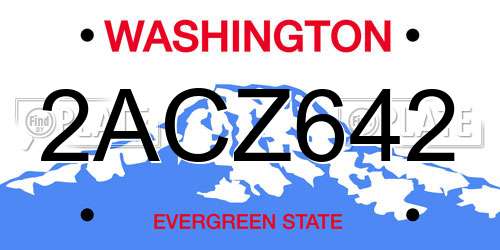 2ACZ642 Washington License Plate
