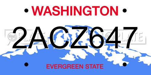 2ACZ647 Washington License Plate