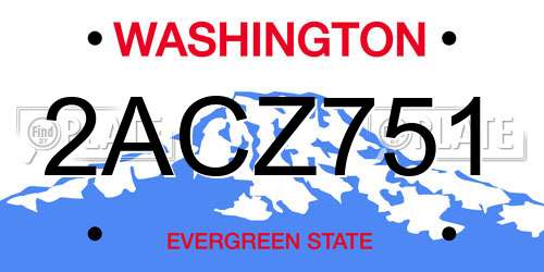 2ACZ751 Washington License Plate