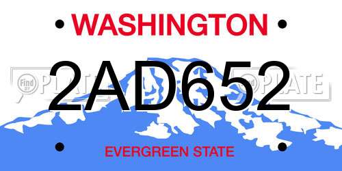 2AD652 Washington License Plate