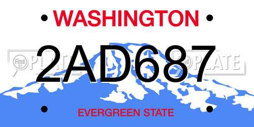 2AD687 Washington License Plate