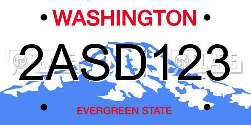 2ASD123 Washington License Plate