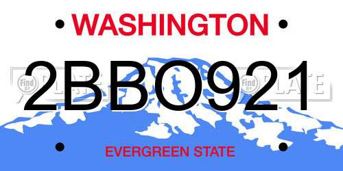 2BBO921 Washington License Plate