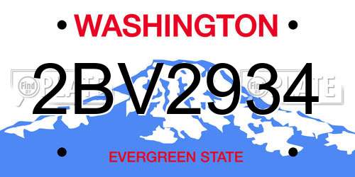 2BV2934 Washington License Plate