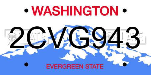2CVG943 Washington License Plate