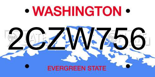2CZW756 Washington License Plate
