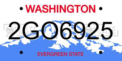 2GO6925 Washington License Plate