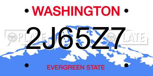 2J65Z7 Washington License Plate