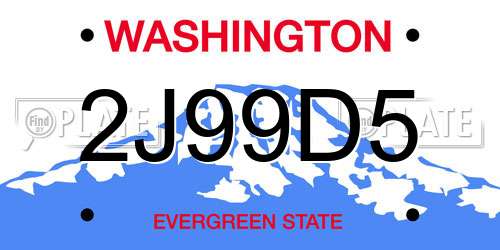 2J99D5 Washington License Plate