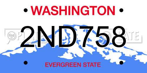 2ND758 Washington License Plate