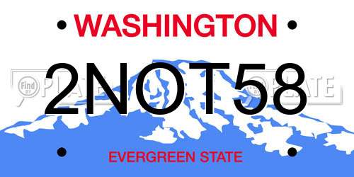 2NOT58 Washington License Plate