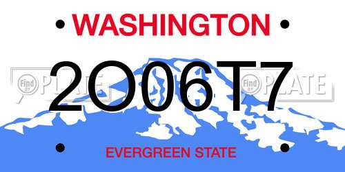 2O06T7 Washington License Plate