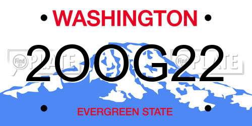 2OOG22 Washington License Plate