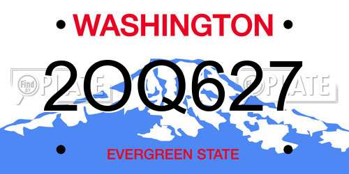 2OQ627 Washington License Plate